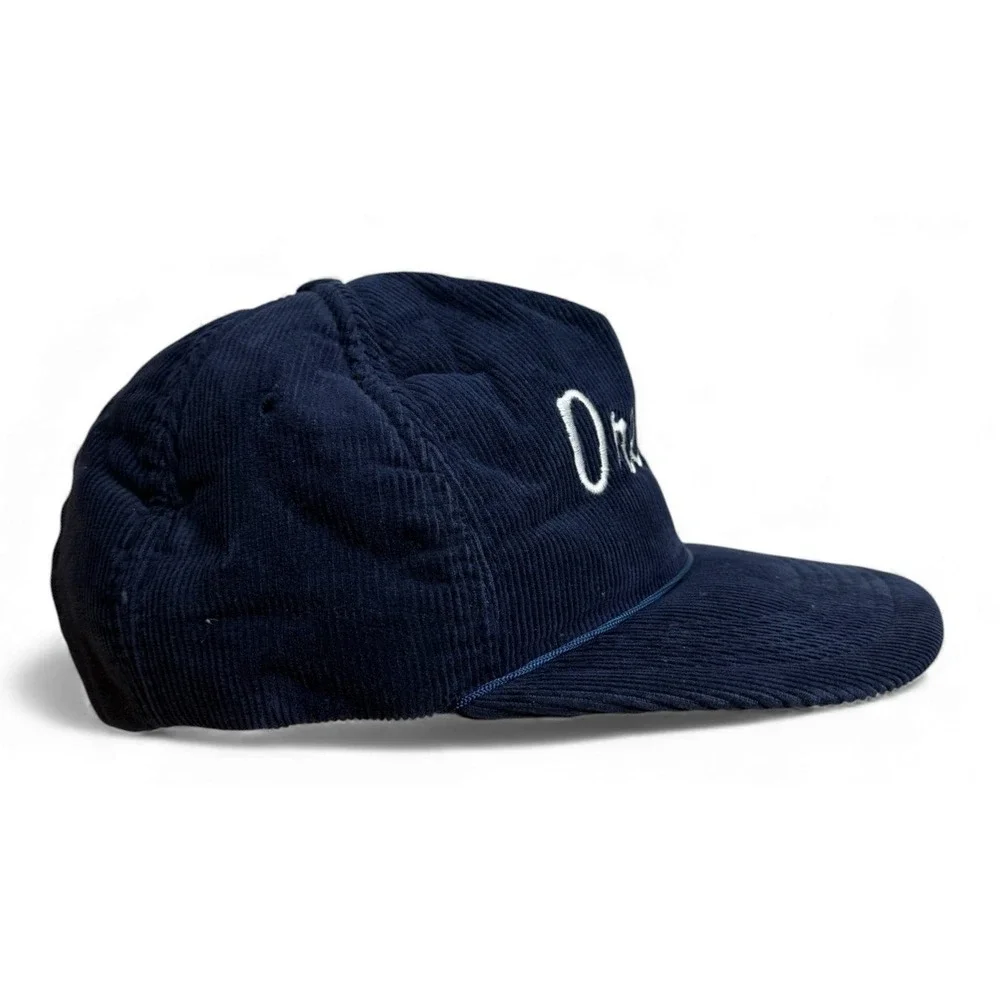 Vintage Oregon Rope Hat Adult Navy Blue Adjustable Script Strap Back‎ Corduroy